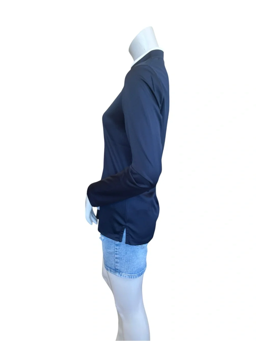 Tory Burch Sport Navy Blue & White 1/4 Zip Jersey Pullover Top Size Small